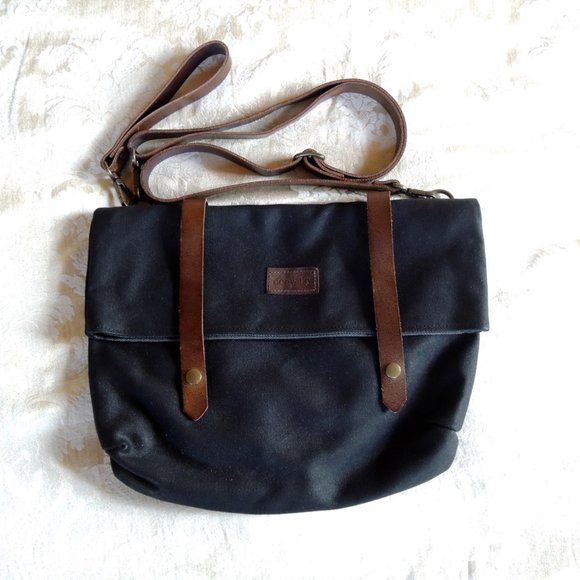 Dorayaky Emma Gray Waxed Canvas & Leather Tote Messenger Bag - Picture 2 of 12